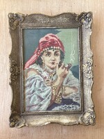 Keretezett , üvegezett gobelin