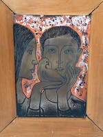Gyönyörű  Lőrincz Vitus ( 1933 - ) - Béke tűzzománc falikèp (20x30 cm)