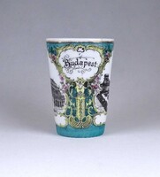 2B473 Antik szecessziós Budapest porcelán pohár emlékpohár 9.5 cm