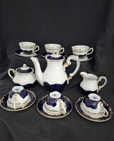 Elegant Zsolnay Pompadour porcelain set (6 persons, cobalt blue-gold) – Perfect condition!