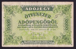 Ötvenezer Adópengő 1936 F-VF (hajtatlan, vízjel, és sorszám nélkül)
