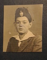 Hungarian Boy Scout Portrait in Bocskai Hat with Badge – Vintage Photo