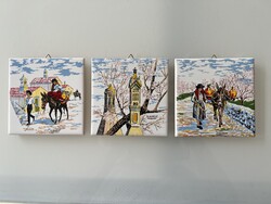Kézműves kerámia faliképek Portugáliából, 11 x 11 cm-esek