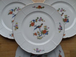 4 db régi TK Thun porcelán lapostányér paradicsommadaras mintával 24,5 cm
