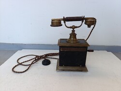 Antik telefon asztali fekete fém kurblis készülék hiányos 930 6685