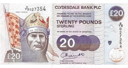20 font pound pounds 1994 Skócia Clydesdale Bank F. Cicutto Gyönyörű alig látható hajtásnyom