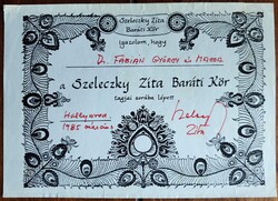 Hollywood -1985. Szeleczky Zita autográf aláírásos tagsági emléklap.