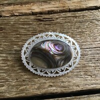 Old Carved Shell Brooch with Peacock Shell Decoration