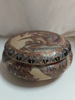 Nagy méretű, antik japán Satsuma fedeles kerámia bonbonier, keksz tartó - 19 x 8 cm