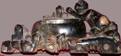 1930-60'S KÍNA QUING ÉRA zsírkő majom, figurás mini szobor asztaldísz / kalamáris KINEK MIRE 12x7cm