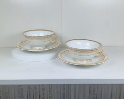 MUZEÁLIS P&S Portheim & Sons lüsztermázas biedermeier 2 TEÁSCSÉSZE + 2 CSÉSZEALJ