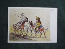 Képeslap,grafikai,művészet,Don Quijote és Sancho Panza,1958-