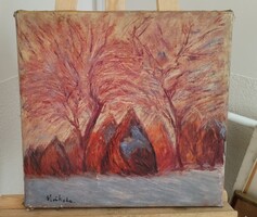 Tájkép festmény Mikola szignóval 42x40 cm