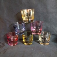 Retró színes üveg feles pohár készlet, Praha / Prága mintás, 6 darabos (45x55 mm)