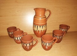 Retro kerámia ital kínáló készlet 1 db kancsó 6 db füles pohárral