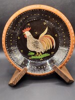 Gyönyörű Hódmezővásárhelyi népi kerámia falitányér (Kakasos, 25 cm)