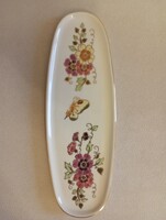 Hand-painted Zsolnay Butterfly/Butterfly, Floral Patterned Glass Holder Tray, 24k Gold Rim