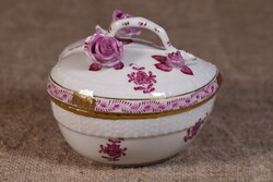 Herend Apponyi Purple porcelán szív alakú bonbonier, dobozka, váza, Magyarország, 1960-as évek