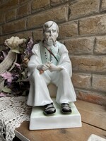 Zsolnay porcelán szobor - Szalonnázó paraszt (32 cm, hibátlan)
