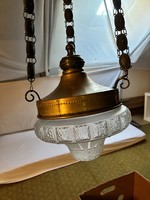 Antique Cut Glass Shade Large-Scale Brass Chandelier, Possibly Art Nouveau or Art Deco!