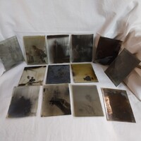Antik üvegnegatív fotók, családi és katonai portrék, 12 db (9x12 cm)