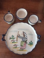 Olasz Framar Ceramica Artistica Vietrese kézzel festett likőrös készlet tálcával