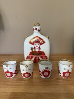 Ritka Vintage Lomonoszov Porcelán Vodkás/Pálinkás Butélia Szett 4 darab kupicával