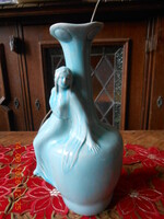 Zsolnay Porcelain, Woman Sitting on Vase, Glazed, Designed by Lajos Mack, 24cm