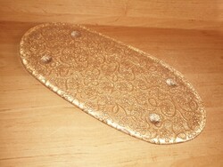 Ovális üveg kínálótál finom, indás-virágos dombormintával - 18*37,5 cm