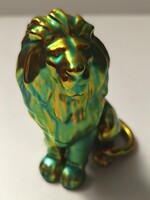 Zsolnay 10047 Kis oroszlán zöld eozin figura – hibátlan, 14 cm