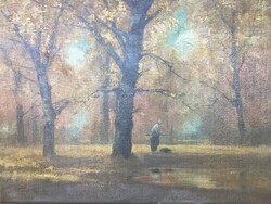 Kézdi Kovács László (1864 - 1942): Forest Scene with Rubbish Collector Woman