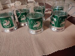 Ritka Szovjet szamovàr pohàr kèszlet eredeti zöld üveggel