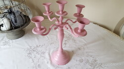Pink, five-pointed metal candlestick