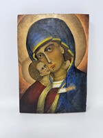 Fára festett Eleusza ikon-"Gyöngédség Anyja", Madonna a gyermekkel