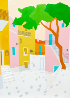 Mediterranean Inner Courtyard - (oil painting, 60x80 cm)