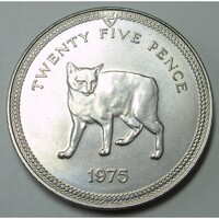 Man-sziget,25 pence 1975 - Man-szigeteki macska UNC nikkel