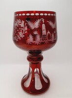 Nagyméretű kristály bíborpácolt Lausitzer kupa, Egermann stílusú kehely, 25 cm
