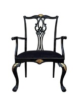 Elegáns, fekete-arany chippendale stílusú karosszék