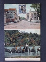 Antik képeslap Indokína Light Street / Elephants Bathing elefántfürdetés régi képeslap 1900-as évek