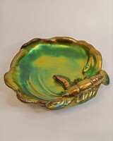 Zsolnay Red-Bottom, Gold Shield Decorated Crab Plate, Perfect Condition