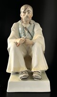 Large Old Zsolnay Porcelain Figurine 'Szalonnázó paraszt' (33 cm)