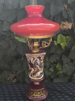 Vintage Olasz Porcelán Asztali Lámpa -1960 Murillo festménnyel,Burgundi Burával