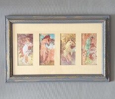 Alfons Mucha: Négy évszak – gyönyörűen keretezett szecessziós kép (40x25 cm)