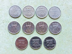 Hollandia 11 db Különböző Érme 25 Cents 1951-1995
