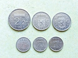 Hollandia 6 db Különböző Érme 25 Cents 1 2 Gulden 1951-1982
