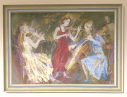 Vincze László (1934-2020) - Trió I. (Képcsarnokos olajfestmény) 50x70 / 58x78 cm