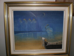 Garabuczy Ágnes 1936-2020 festőművész, Cím: Velencei éjszaka.Kerettel,55x 65 cm.