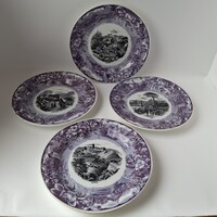 Villeroy & Boch Schramberg, antik, fajansz tányérok, városképekkel, 4 db egyben, 19,6 cm
