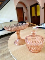 Korall színű üveg készlet,torta tartó és cukortartó
