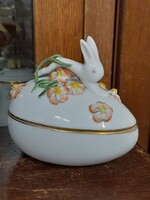 Herendi Nyúlfogós Tojás,Kézi Festett Porcelán Bonbonier,Doboz.10.5 x 11 x 7.5 cm.